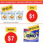 Omo Laundry Powder 2kg or Liquid 2L $7, Bulla Lite Sour Cream 200ml x 3 $1 @ NQR [VIC]