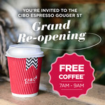 Free Coffee @ CIBO Espresso Gouger Street, Adelaide South Australia Thursday 3rd Aug 7am-9am