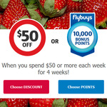Coles Flybuys - Save $50 off Your Shop or 10,000 Bonus Flybuys Points - Spend $50+ Per Week for Four Weeks