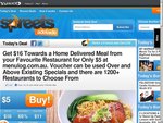Only $5 for $16 worth of value to spend at 1200+ restaurants Australia-wide via menulog.com.au