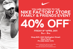 40%OFF - Nike Factory Store Perth- Family and Friends 40%OFF - Friday 8th April 2011