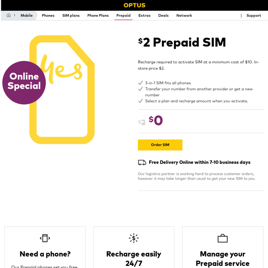 Optus Prepaid SIM for $0 Delivered @ Optus - OzBargain