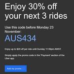 30% off Next 3 Rides (up to $20 Per Ride) at Uber