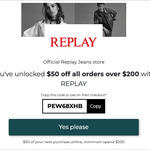$50 off $200 Min Spend @ Replay Jeans