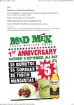 Mad Mex Sydney Central Station 1st Anniversary - $5 Burritos/Coronas/Frozen Margarita All Day Sat 8 Sep