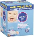 Curash Water Baby Wipes, 6 Packs of 80 Wipes $14.86 + Delivery ($0 with eBay Plus) @ Chemist Warehouse eBay