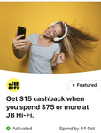Get $15 Back When You Spend $75 or More at JB Hi-Fi @ Commbank Rewards (Activate in App Required)