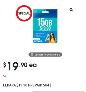 Lebara Extra Small 15GB 30-Day SIM Starter Pack $7 (Was $19.90) @ Coles (in-Store Only)