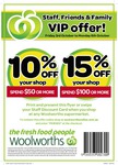 15% off at Woolworths with $100 Spend (10% for $50- $100 Spend) - 3rd to 6th October