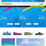 Crocs Australia 24 Hours Site Wide Sale - 20% off 2 Pairs, 30% off 3 Pairs, 40% off 4+ Pairs