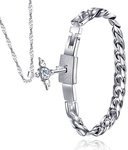 Titanium Men Bracelet & 925 Sterling Silver Angel's Heart Key Necklace Set - USD $35.96 (~AUD $50) Delivered @ Evermarker