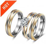 High Polished Grooved Cubic Zirconia Couple Engagement Rings Set AUD $48.55 @ Evermarker
