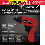 Matrix 3.6v Lithium Cordless Screwdriver Kit 24pc Drill Bits Power Tools- $15.92@OutbaxCamping eBay