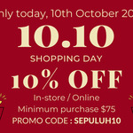 10% off Storewide with Minimum $75 Spend + Delivery (Free VIC in-Store Pickup) @ Tozerba