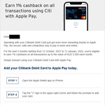 [iOS] 1% Cashback on All Debit Card Transactions with Apple Pay (up to $25 Each Month) @ Citibank