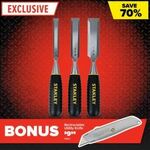 Stanley 3-Piece 13/19/25mm Wood Chisel Set with Bonus Utility Knife $14.95 + Delivery ($0 C&C/ $99 Order) @ Total Tools