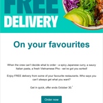 Free Delivery at Selected Restaurants (Minimum Spend $10) @ Deliveroo