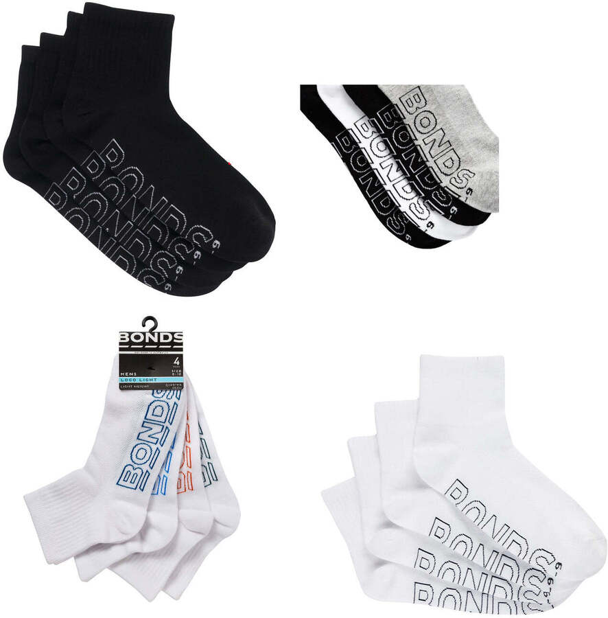 Mens Bonds Quarter Crew Socks Size 11-14 - 12 Pairs $19.70 (RRP $53.95 ...