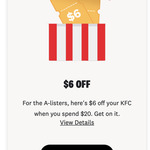 $6 off $20 Minimum Spend @ KFC (Online & Pickup Only)