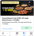 20 Value Pizzas + 12 Sides from $180 @ Domino's (Select Stores)