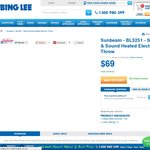Sunbeam SUPERSIZE 1700 x 1900mm Heated Electric Throw BL3251 $69 at Bing Lee Save $50