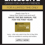 Harris Scarfe - FREE Value Plus Gold Card for First Year (Save $60) PLUS $25 Gift Voucher FREE