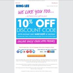 10% off at Binglee.com.au until 8PM Friday 31 Oct, 2014