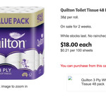 Quilton Toilet Tissue 48 Pack $18 @ Coles