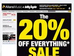 Allans Music and Billy Hyde - 20% off EVERYTHING Sale. in Store Only Fri Apr 8 to Sun Apr 10