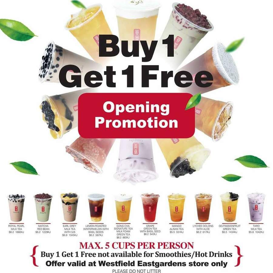 [NSW] Buy 1, Get 1 Free (Top Ten Only) @ Gong Cha Tea, Westfield ...