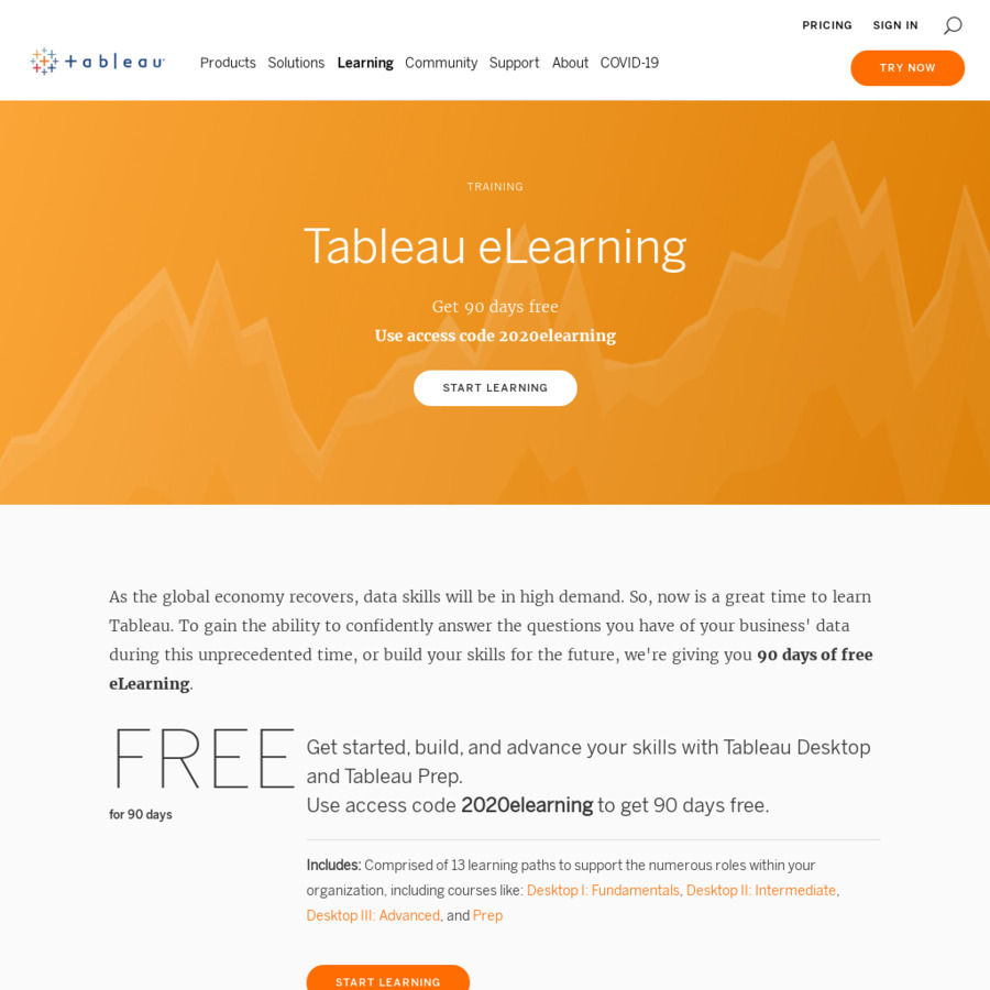 Free 90 Day ELearning @ Tableau - OzBargain