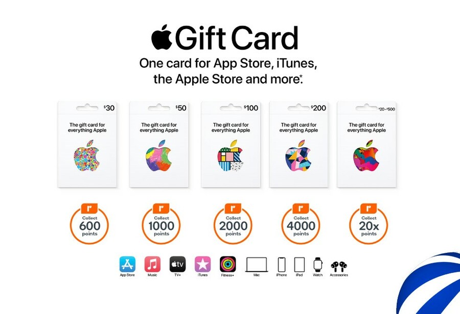 20x Everyday Rewards points on Apple gift cards @ Woolworths