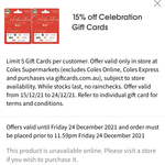 15% off $100 & $200 Celebration Gift Cards @ Coles (in-Store Only)