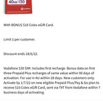 Vodafone $30 Prepaid Mobile Starter Pack + Coles $10 eGift Card for $10 (Activate by 1/7/22) in-Store Only @ Coles
