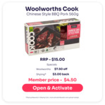 $3.00 Back in Shping Rewards on Woolworths Cook BBQ Pork (Currently $7.50 at Woolies) @ Shping (Activation Required)
