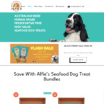40% off Dog Treats: Prawn $9.57, Salmon Food Topper $10.17 + Delivery ($0 with $50 Order) @ Alfie's Treatos
