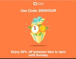 Up to 30% off Two Rides ($10 cap per ride, 9AM ~ 3PM) @ DiDi