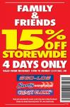 15% off storewide at Go-Lo, Crazy Clarks, Sams Warehouse: Thursday 18th to Sunday 21st December
