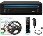 Wii Console Black + Mario Kart & Wheel $99