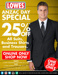 25% off All Suits at Lowes - Online Only - Today Only