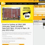 Scoot SIN-SYD SGD $99 (One-Way, Taxes Included) Sale from 9pm 25 July to 9pm 26 July (GMT+8)