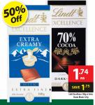 Lindt Block Chocolate100g-125g. for $1.75 @ WOOLWORTHS (Weekly Special)