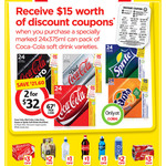 $15 Worth of Discount Coupons with 24 X 375ml Can Pack of Coca-Cola Varieties @ Coles