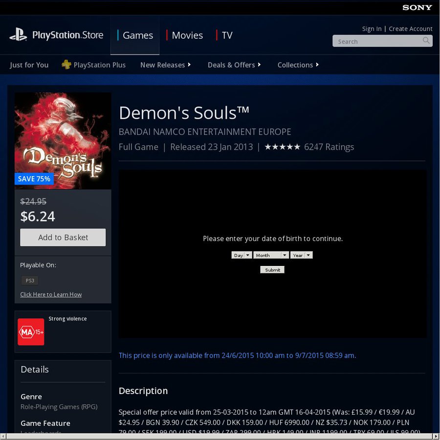 demon's souls ps3 store