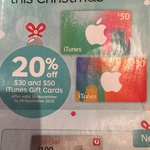 20% off iTunes Gift Cards ($30 & $50) at AusPost