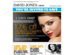 David Jone's 10% off Cosmetics and Fragrances