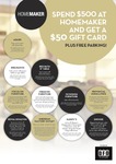 Spend $500 at Homemaker Get a $50 Gift Card + Free Parking @ DFO Homebush NSW