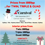 Twin, Triple & Quad on Carnival from $889pp for 11 Nights (over Christmas) @ I Love Cruising