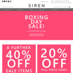 Boxing Day Sale - 40% off Already Reduced Sale Items & 20% off Full Priced Items @ Siren Shoes