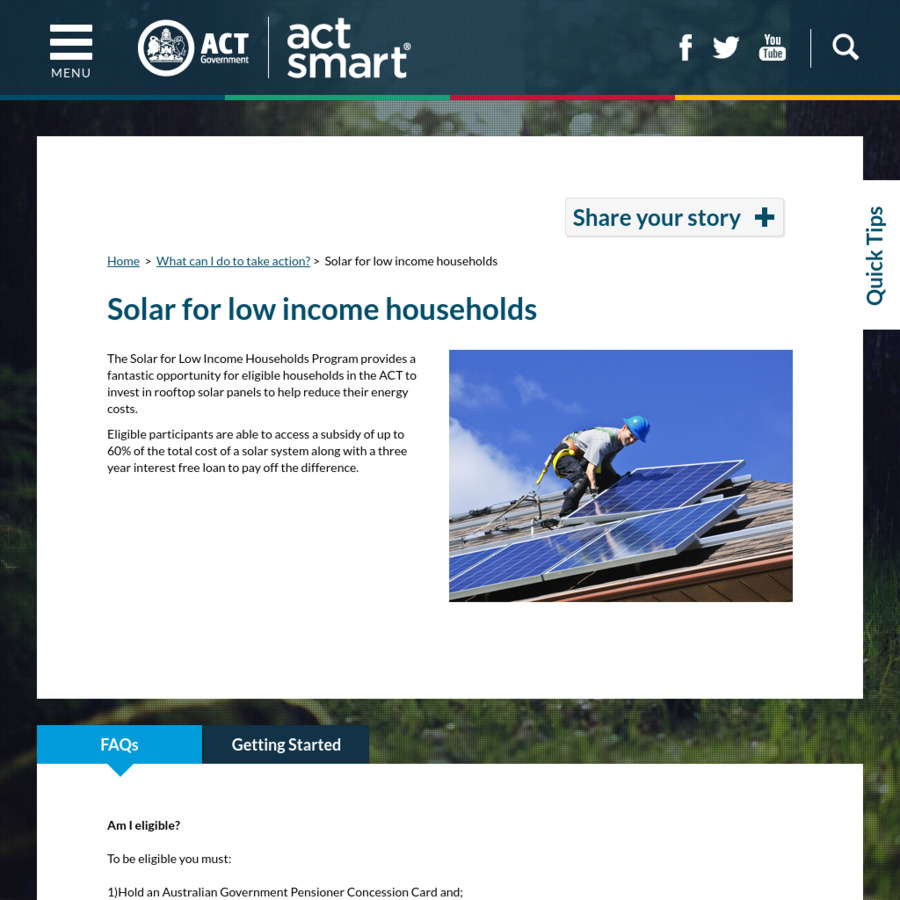  ACT Solar Rebates For Low Income Home Owners Pensioner Concession 